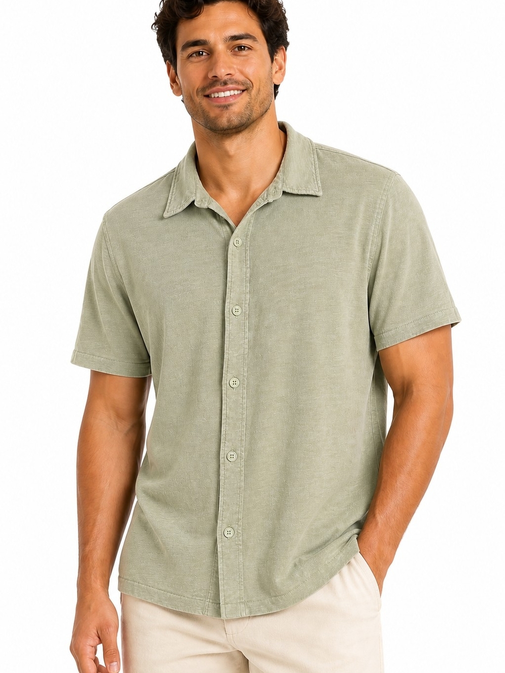 Vince Light Olive Cotton Button Front Shirt made in Peru Size Large